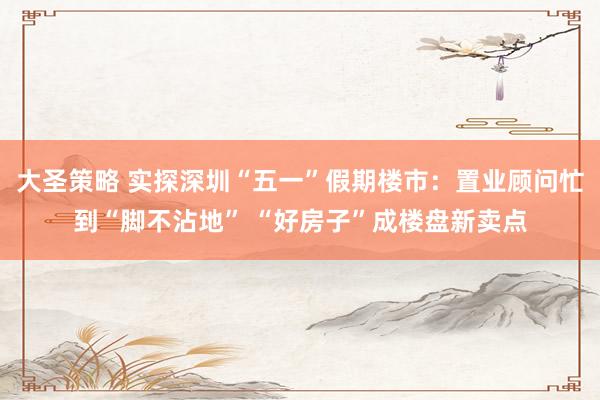大圣策略 实探深圳“五一”假期楼市：置业顾问忙到“脚不沾地” “好房子”成楼盘新卖点