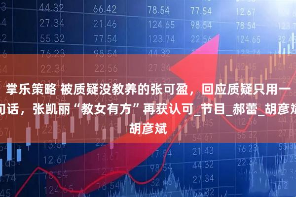 掌乐策略 被质疑没教养的张可盈，回应质疑只用一句话，张凯丽“教女有方”再获认可_节目_郝蕾_胡彦斌